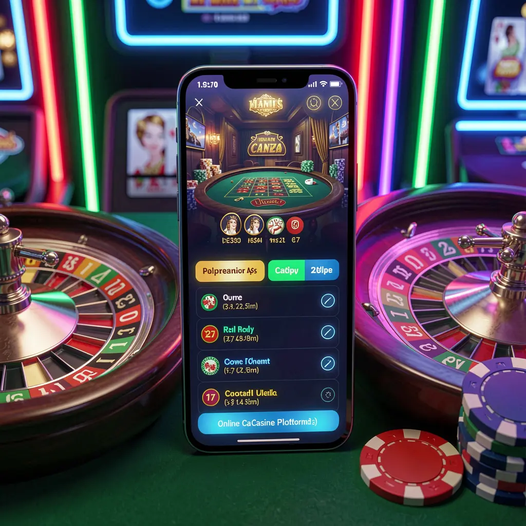 A880 online casino platform displayed on a smartphone with a glowing roulette wheel and poker chips around it against a premium neon background in a 3D realistic render
